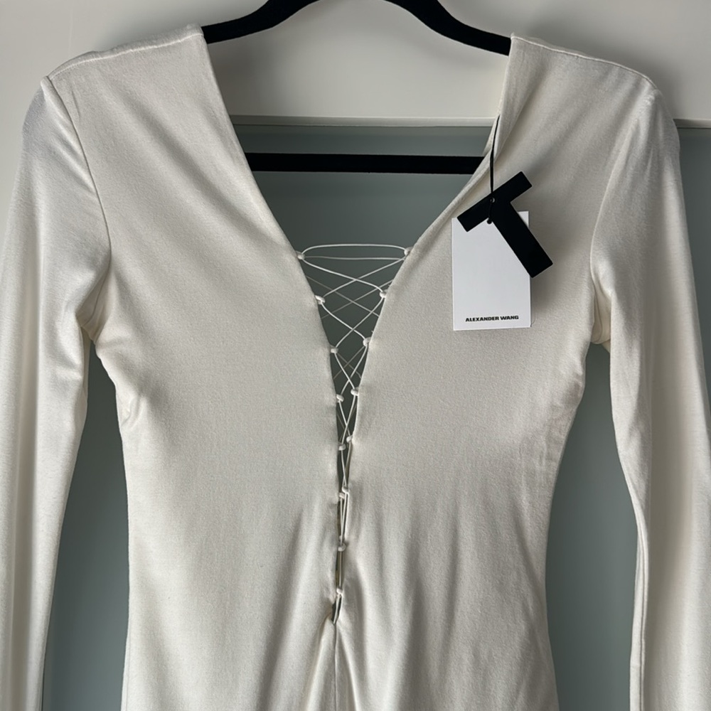 Alexander T Wang white plunging lace up front & back bodysuit - Picture 2 of 14